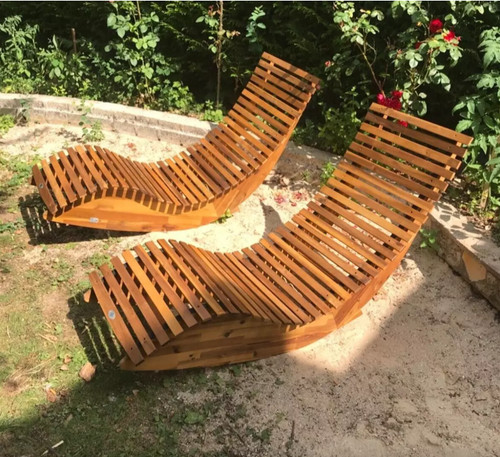 Wooden sun loungers - wooden, set